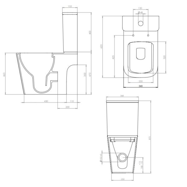 Tavistock Compass Square Comfort Height Open Back Close Coupled Toilet With Cistern And Seat - White - Image 5