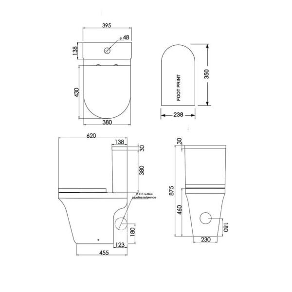 Tavistock Aerial Comfort Height Open Back Close Coupled Toilet With Cistern And Soft Close Seat - White - Image 3