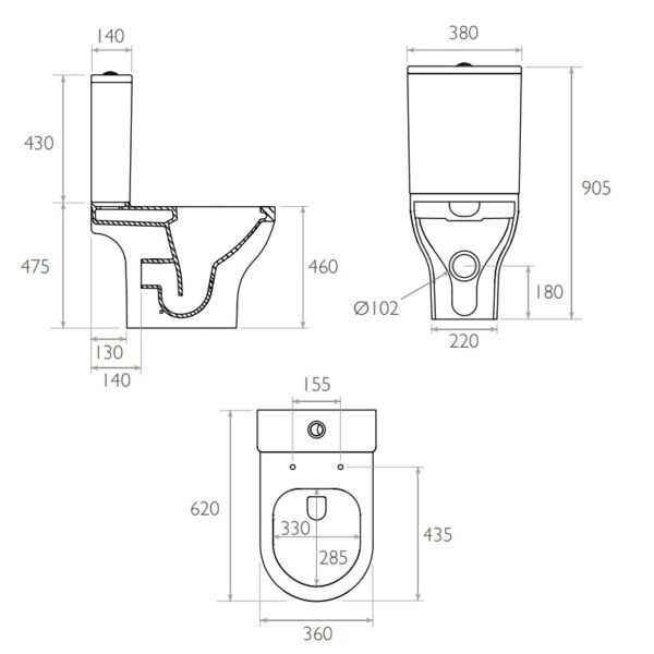 Tavistock Micra Evo Comfort Height Open Back Close Coupled Toilet With Cistern And Soft Close Seat - White - Image 3