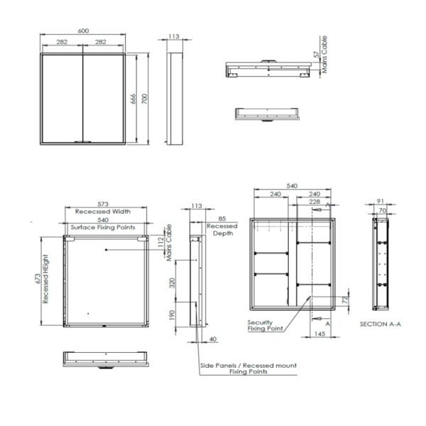 Tavistock Portrait 2 Door Illuminated Mirror Cabinet - 700mm x 600mm - Image 7