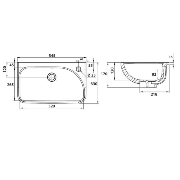 Tavistock Structure Semi Countertop Basin - 550mm Wide - 1 TH - White - Image 2