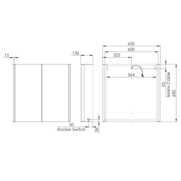 Tavistock Sleek 2 Door Illuminated Mirror Cabinet - 650mm x 650mm - Aluminium - Image 3