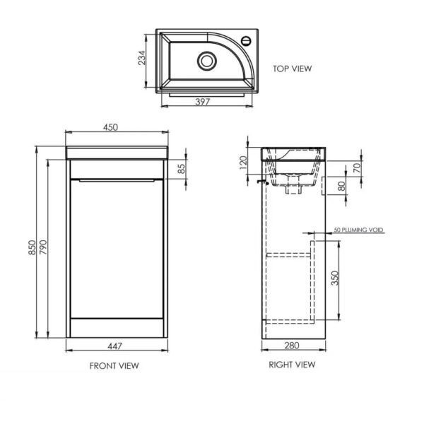 Tavistock Sequence 1 Door Floor standing Vanity Unit With Basin - 450mm Wide - 1 TH - Image 9