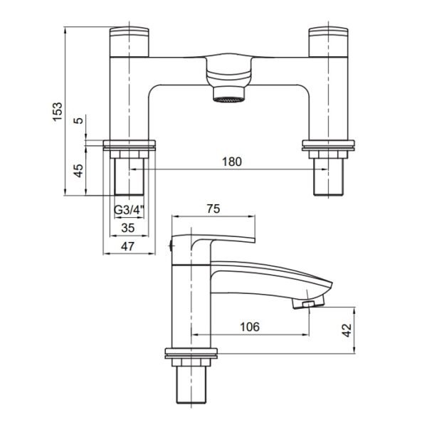 Tavistock Avid Deck Mounted Bath Filler Tap - Chrome - Image 2