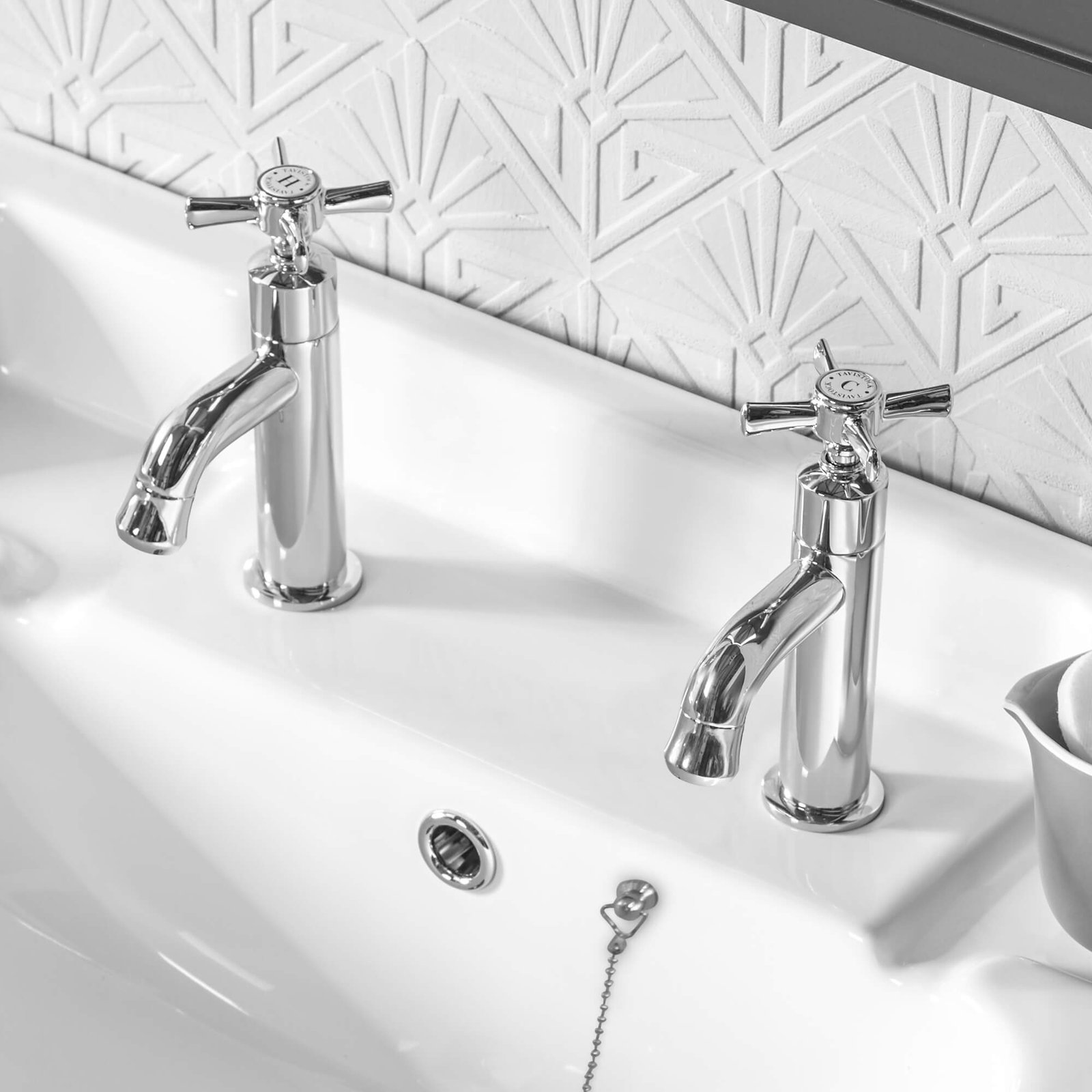 Tavistock Cheltenham Deck Mounted Basin Pillar Taps - Chrome
