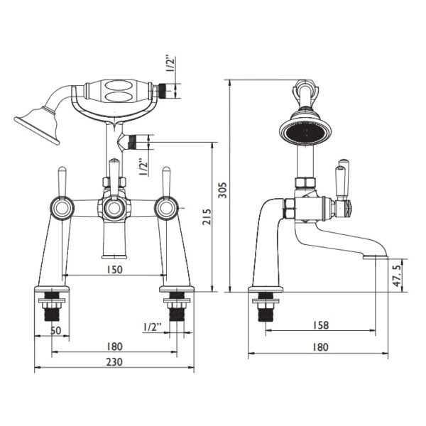Tavistock Lansdown Deck Mounted Bath Shower Mixer Tap - Image 2