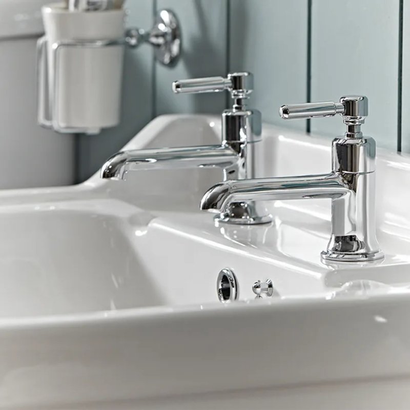 Tavistock Marston Deck Mounted Basin Pillar Taps - Chrome