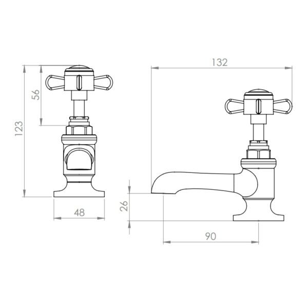 Tavistock Varsity Deck Mounted Basin Pillar Taps - Chrome - Image 3