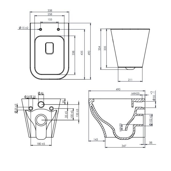 Tavistock Compass Square Rimless Wall Hung Toilet With Soft Close Seat - White - Image 2
