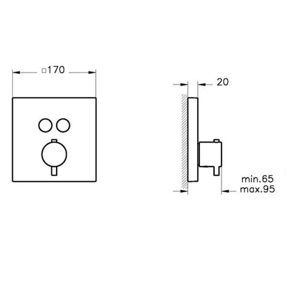 Vitra Aquacontrol Thermostatic 2 Way Concealed Bath Shower Mixer - Matt Black - Image 2