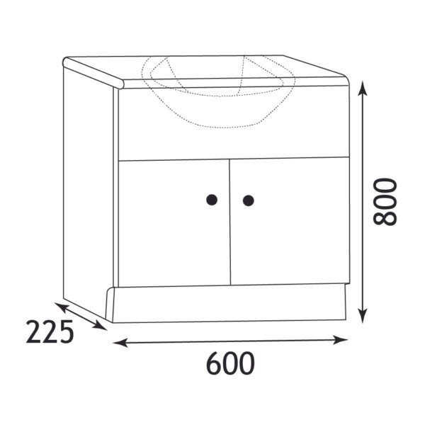 Eastbrook Oslo 2 Door Floor Standing Vanity Unit with Basin 600mm Wide Left Hand 1 Tap Hole White