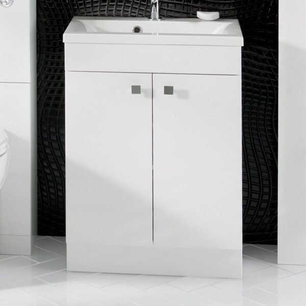 Eastbrook Oslo/Quantum 2 Door Floor Standing Vanity Unit with Basin 580mm Wide 1 Tap Hole White