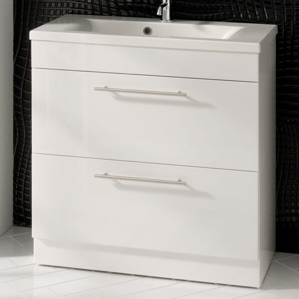 Eastbrook Oslo 2 Drawer Floor Standing Vanity Unit with Basin 800mm Wide 1 Tap Hole White