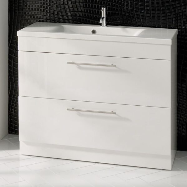 Eastbrook Oslo 2 Drawer Floor Standing Vanity Unit with Single Basin 1000mm Wide 1 Tap Hole White