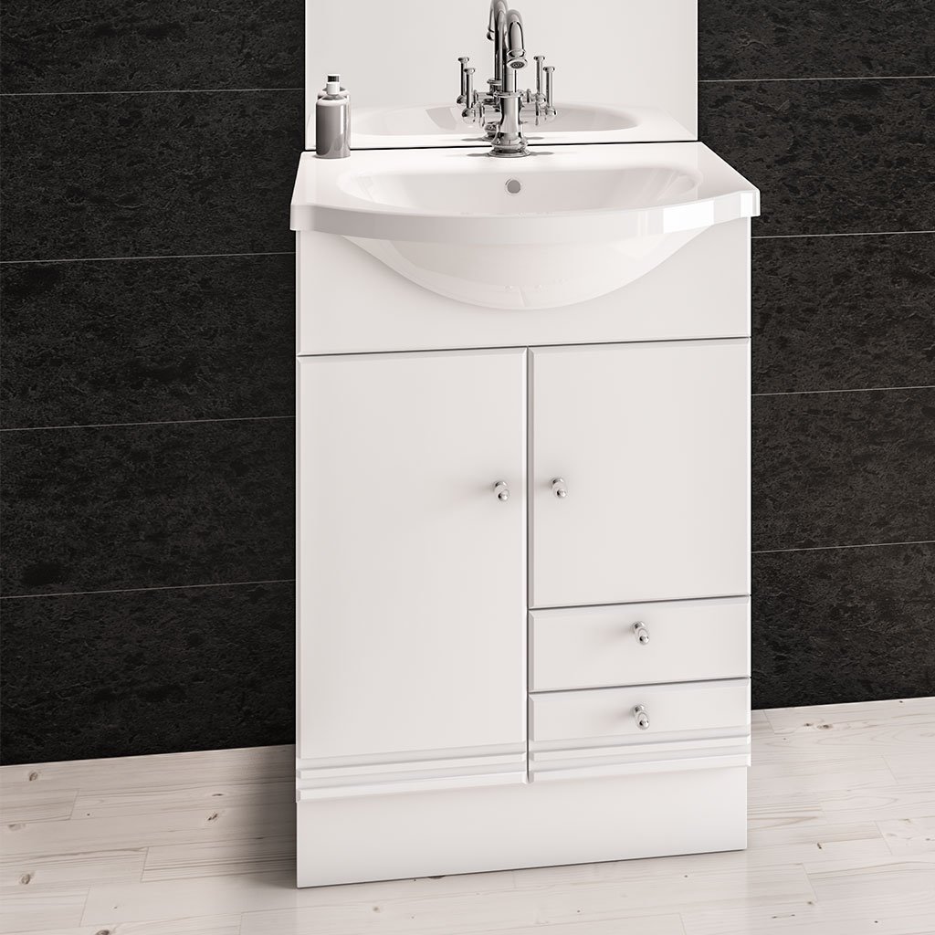 Eastbrook Madrid 2 Door And 2 Drawer Floor Standing Vanity Unit with Basin 600mm Wide 1 Tap Hole White