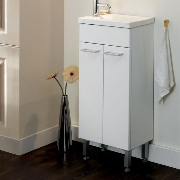 Eastbrook Faro 2 Door Freestanding Vanity Unit with Basin 390mm Wide 1 Tap Hole White