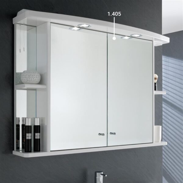 Eastbrook 2 Door Illuminated Mirror Cabinet With Two Spot Light Cornice 677mm x 1000mm White