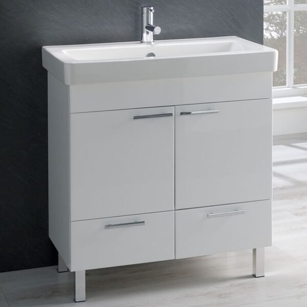 Eastbrook Sorrento/Faro 2 Door And 2 Drawer Floor Standing Vanity Unit with Basin 800mm Wide 1 Tap Hole White