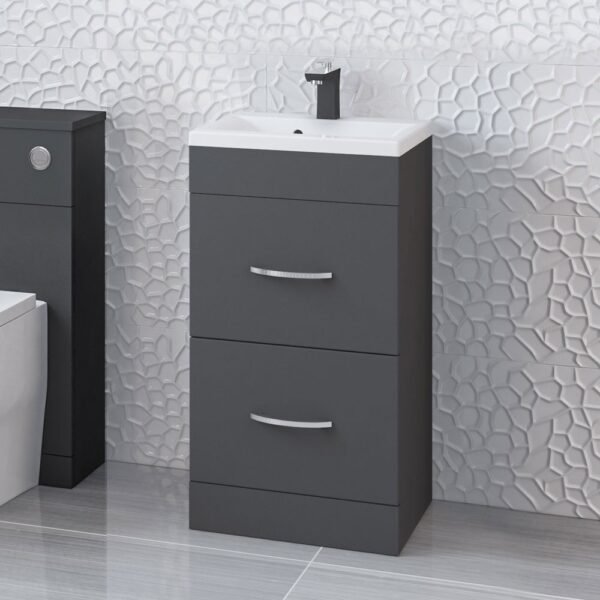Eastbrook Oslo/Quantum 2 Drawer Floor Standing Vanity Unit with Basin 440mm Wide 1 Tap Hole Matt Anthracite