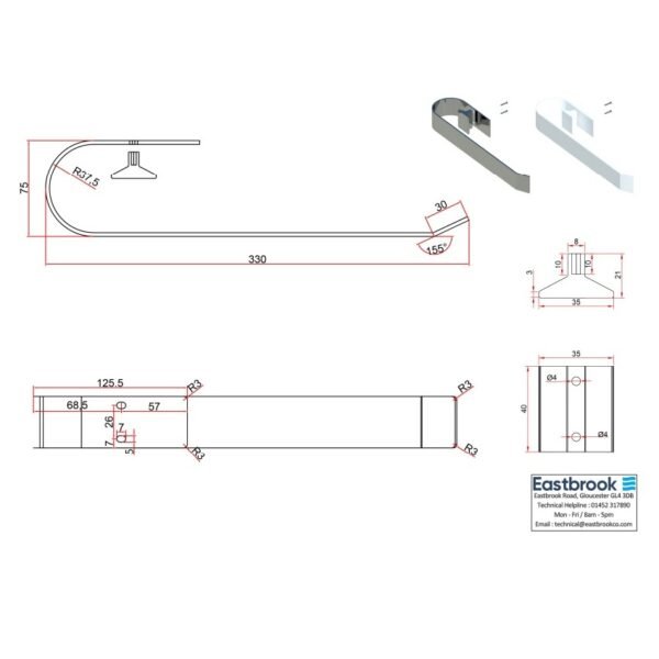 Eastbrook Tunstall Towel Hanger 330mm Wide - Image 2