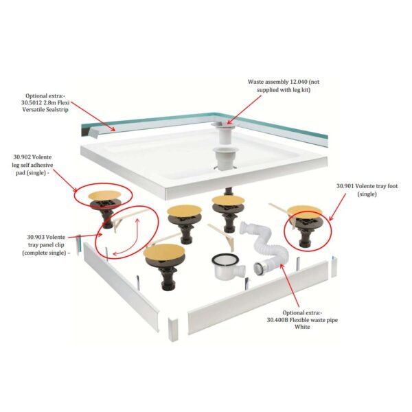 Eastbrook Volente Legs & Panel Kit For Quadrant Shower Trays White