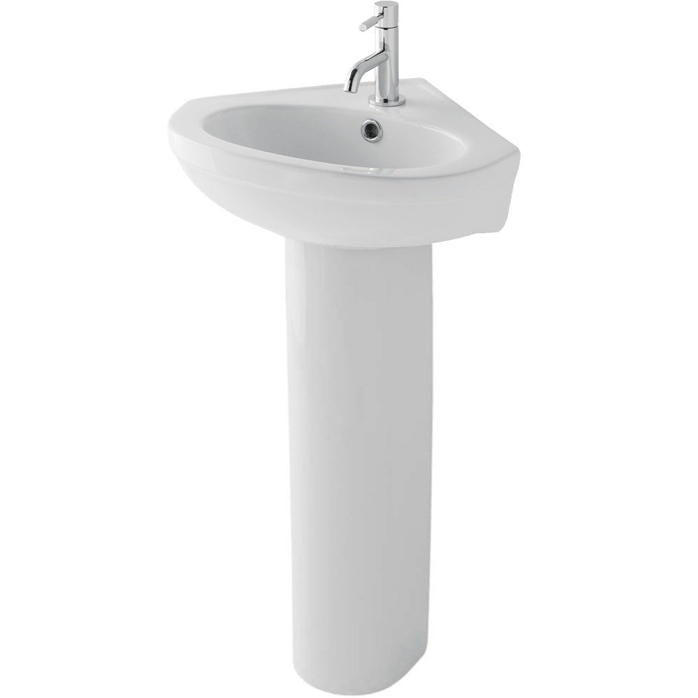 Eastbrook Dura Corner Basin With Full Pedestal- 465mm Wide 1 TH White