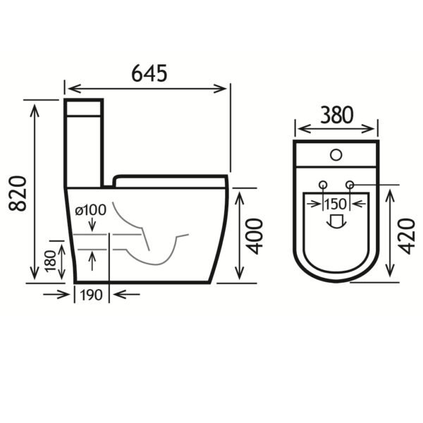 Eastbrook Metro Rimless Close Coupled Toilet With Cistern And Soft Close Seat White - Image 2