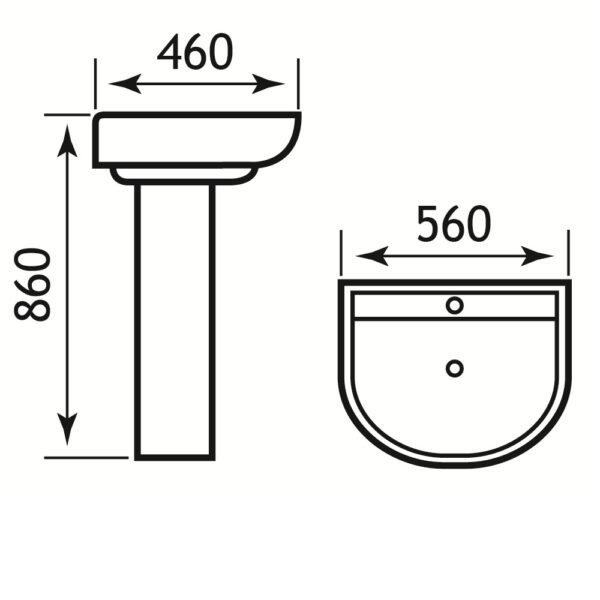 Eastbrook Kenley Wall Hung Basin 560mm Wide 1 TH White - Image 2