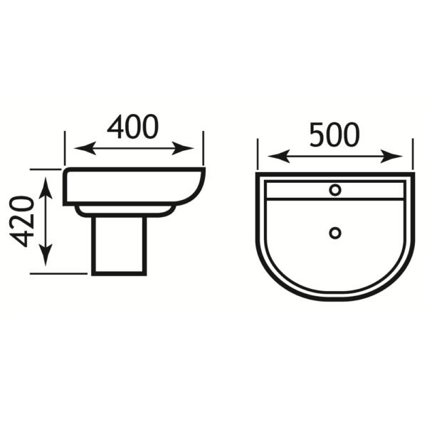 Eastbrook Kenley Wall Hung Basin 500mm Wide 1 TH White - Image 2