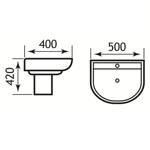 Eastbrook Kenley Basin With Semi Pedestal 500mm Wide 1 TH White - Image 2