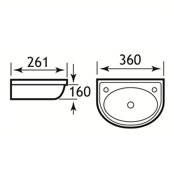 Eastbrook Dura Cloakroom Wall Hung Basin 360mm Wide 1 TH White - Image 2