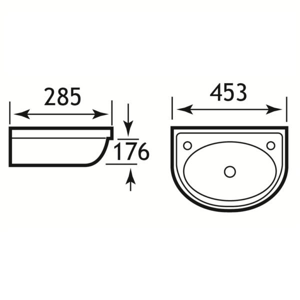 Eastbrook Dura Cloakroom Wall Hung Basin 450mm Wide 1 TH White - Image 2