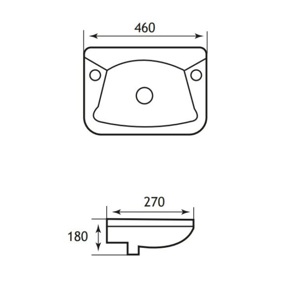Eastbrook Type 55 Wall Hung Cloakroom Basin With Overflow 460mm Wide 2 TH White - Image 2