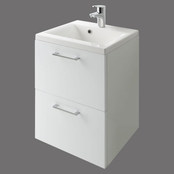 Eastbrook Oslo 2 Drawer Double Height Wall Hung Vanity Unit with Basin 1 Tap Hole White