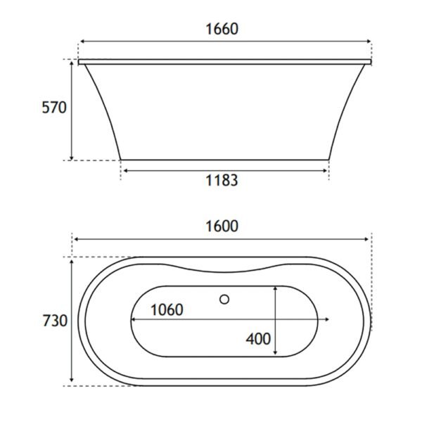 Eastbrook Margravine Freestanding Double Ended Bath With Waste 1660mm x 730mm - Image 4