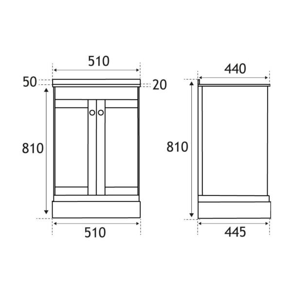 Eastbrook Hardwick 2 Door Floorstanding Vanity Unit With Quartz Basin 510mm Wide 1 TH - Image 3
