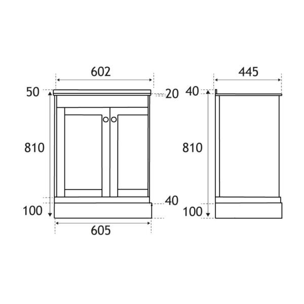 Eastbrook Hardwick 2 Door Floorstanding Vanity Unit With Quartz Basin 600mm Wide 1 TH - Image 3