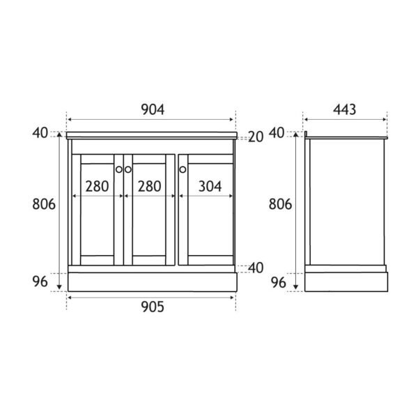 Eastbrook Hardwick 3 Door Floorstanding Vanity Unit With Polymarble Basin 912mm Wide 1 TH - Image 2