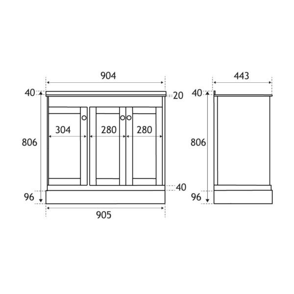 Eastbrook Hardwick 3 Door Floorstanding Vanity Unit With Polymarble Basin 912mm Wide 1 TH - Image 3