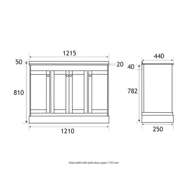 Eastbrook Hardwick 4 Door Floorstanding Vanity Unit With Quartz Basin 1210mm Wide 1 TH - Image 3