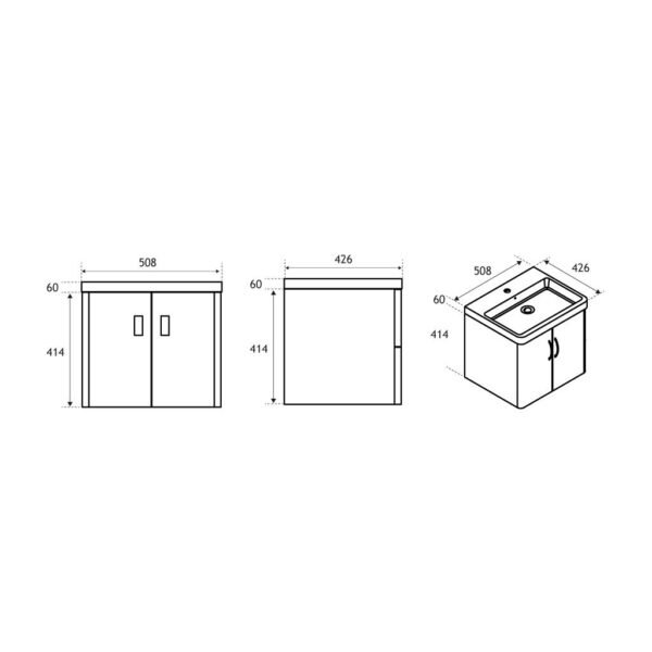 Eastbrook Cavone 2 Door Wall Hung Vanity Unit With Basin 500mm Wide 1 Tap Hole - Image 2