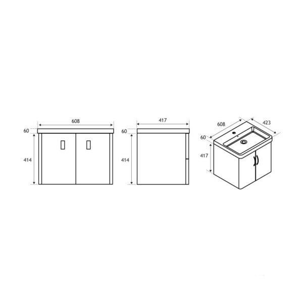 Eastbrook Cavone 2 Door Wall Hung Vanity Unit With Basin 600mm Wide 1 Tap Hole - Image 2