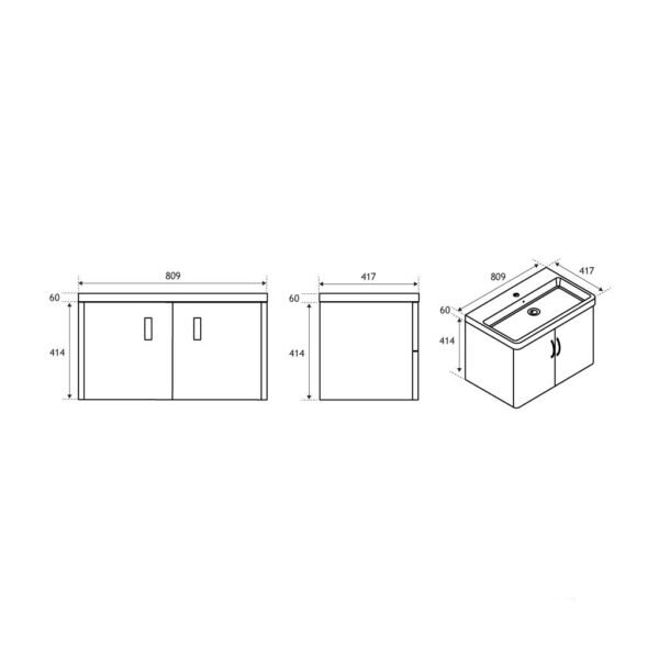 Eastbrook Cavone 2 Door Wall Hung Vanity Unit With Basin 800mm Wide 1 Tap Hole - Image 2