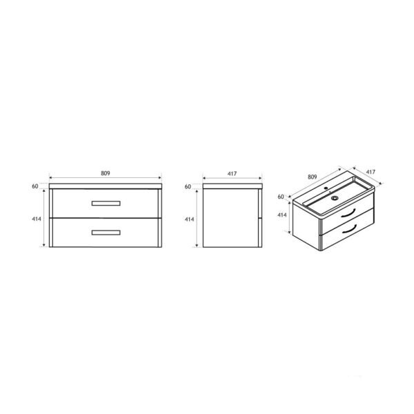 Eastbrook Cavone 2 Drawer Wall Hung Vanity Unit With Basin 800mm Wide 1 Tap Hole - Image 2