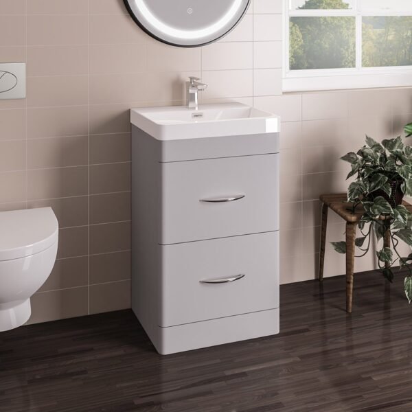 Eastbrook Cavone 2 Drawer Floor Standing Vanity Unit With Basin 600mm Wide 1 Tap Hole Matt Grey - Image 2