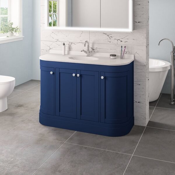 Eastbrook Hardwick 4 Door Floor Standing Vanity Unit With Basin 1200mm Wide 1 Tap Hole Colbalt Blue