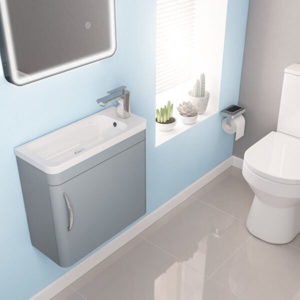 Eastbrook Cavone 1 Door Cloakroom Wall Hung Vanity Unit With Basin 500mm Wide 1 RH TH - Image 2