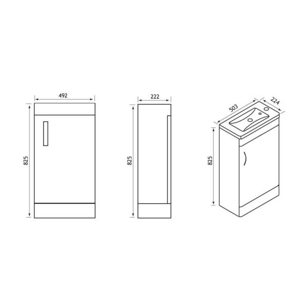 Eastbrook Cavone 1 Door Cloakroom Floorstanding Vanity Unit With Basin 1 RH TH - Image 6