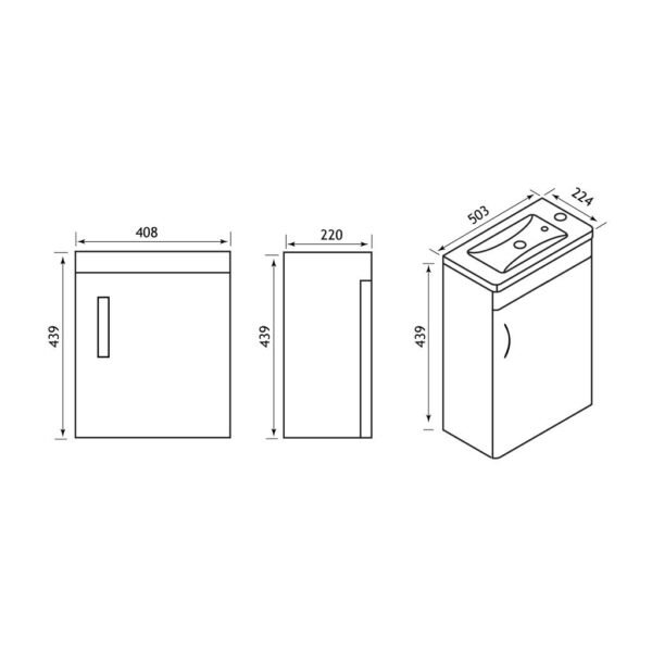 Eastbrook Cavone 1 Door Cloakroom Wall Hung Vanity Unit With Basin 500mm Wide 1 RH TH - Image 3