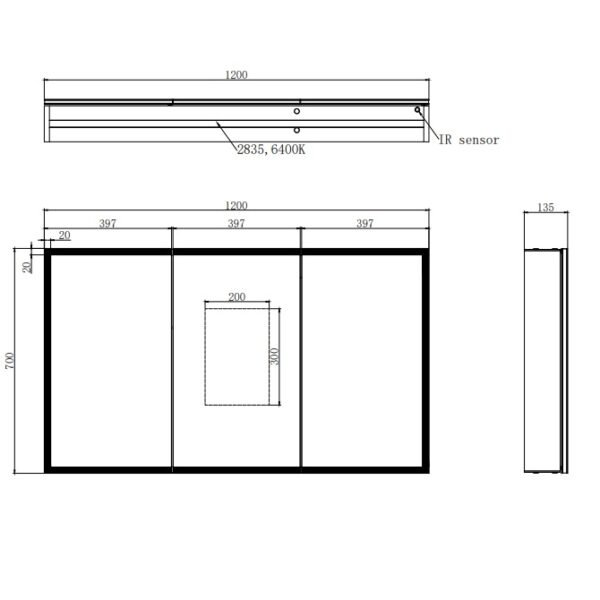 Eastbrook Cassio 3 Door Illuminated Mirror Cabinet 700mm x 1200mm - Image 2